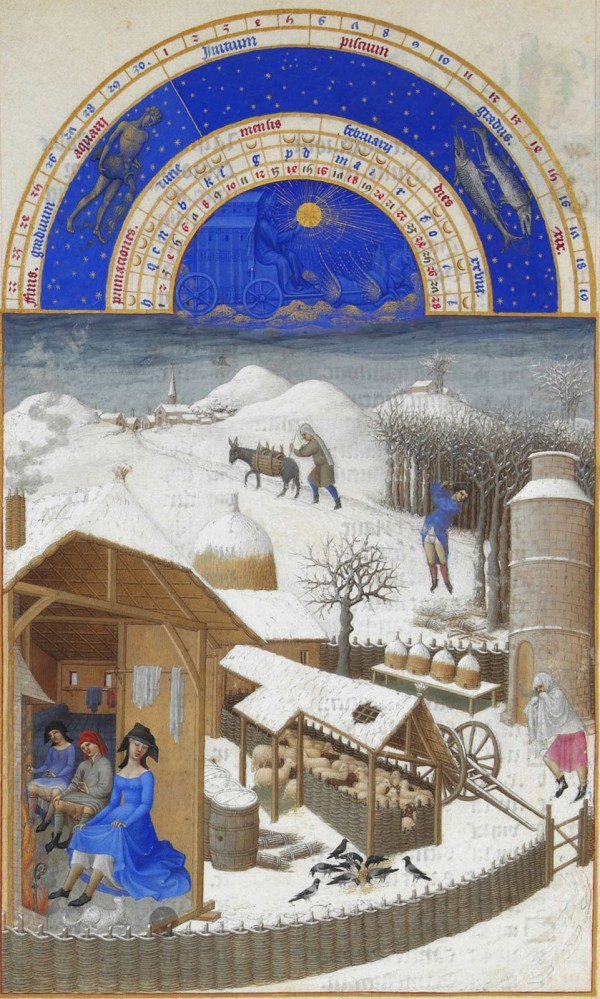 "February," Tres Riche Hours of jean Duc de Berry, 15th century (Wikipedia)