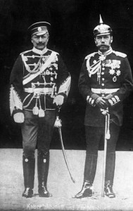 Kaiser Wilhelm II and Czar Nicholas II wearing each others' uniforms.