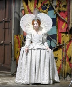 Helen Mirren in white Elizabethan gown