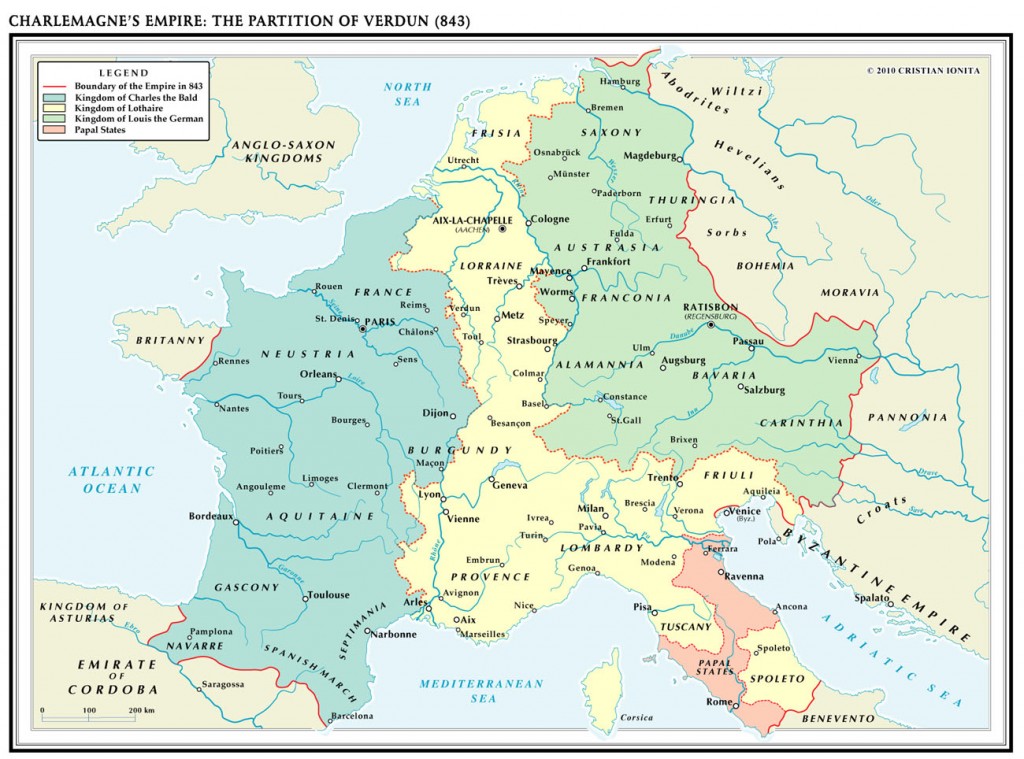 Charlemagne's Empire divided into thirds