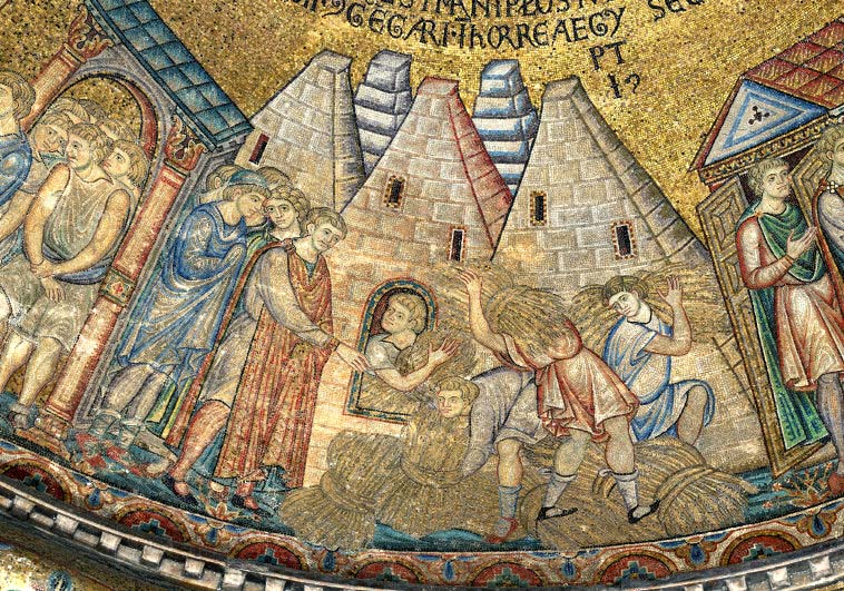 Medieval illustration of Joseph's granaries