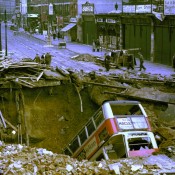 Bus in Crater, London Blitz