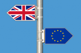 Signposts bearing flags of UK and EU